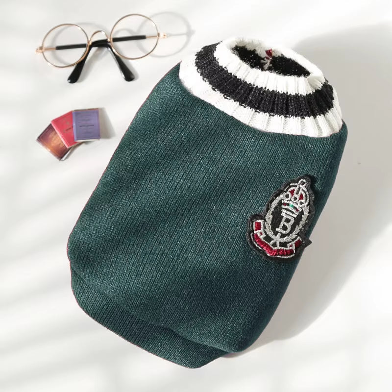 Winter Warm Pet Dog Sweater College Style V-Neck Puppy Knitwear for Small Dogs Puppy Vest Clothes Kitty Jacket Outfits