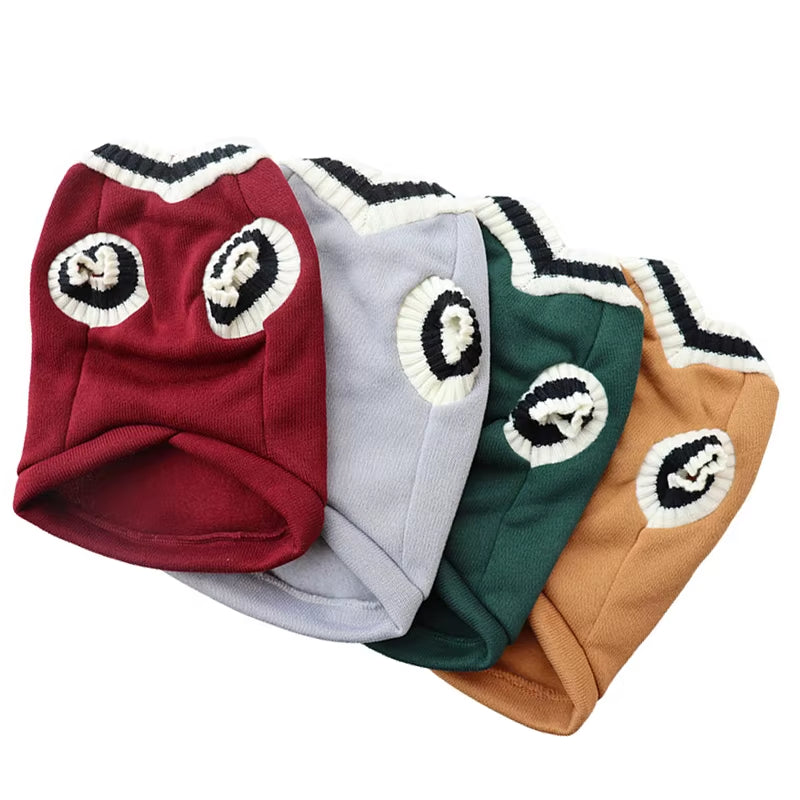 Winter Warm Pet Dog Sweater College Style V-Neck Puppy Knitwear for Small Dogs Puppy Vest Clothes Kitty Jacket Outfits