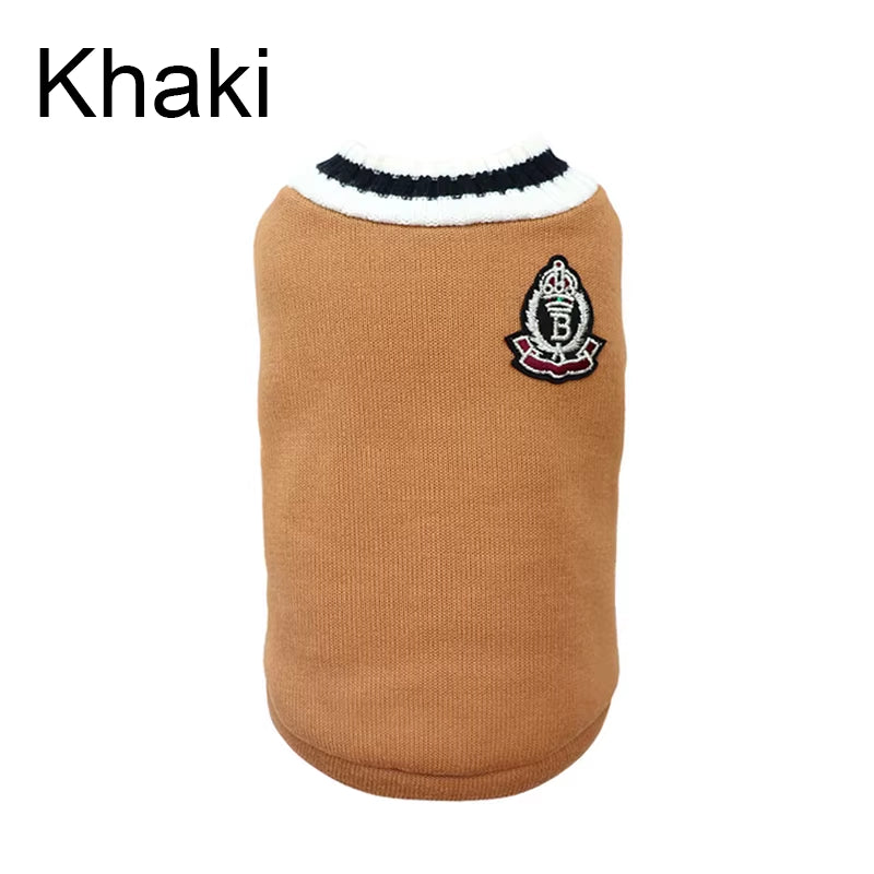 Winter Warm Pet Dog Sweater College Style V-Neck Puppy Knitwear for Small Dogs Puppy Vest Clothes Kitty Jacket Outfits