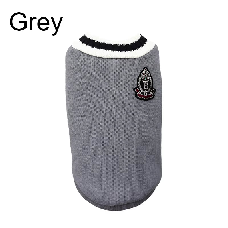 Winter Warm Pet Dog Sweater College Style V-Neck Puppy Knitwear for Small Dogs Puppy Vest Clothes Kitty Jacket Outfits